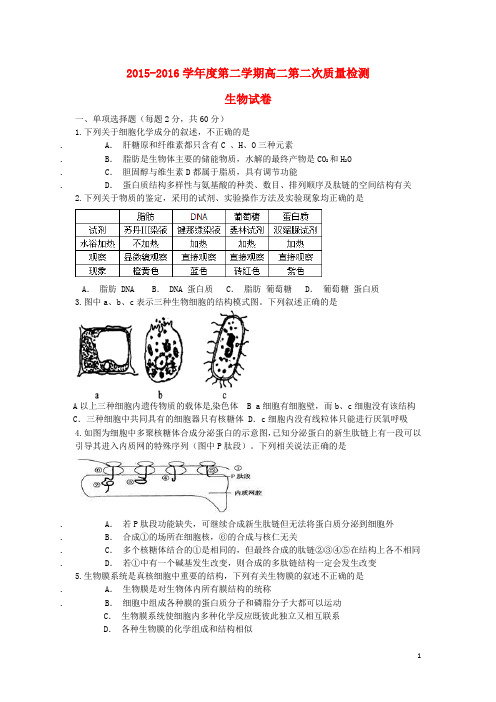 江苏省徐州市沛县中学高二生物下学期第二次质量检测试题