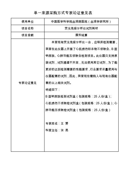 单一来源采购方式专家论证意见表
