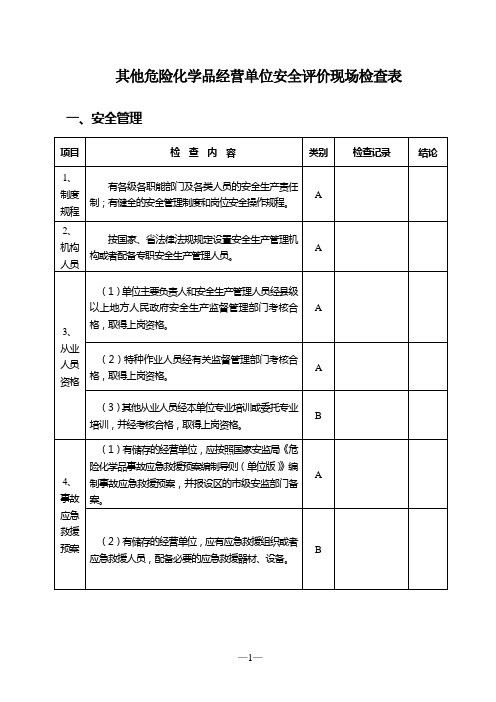 (完整版)危险化学品安全评价现场检查表