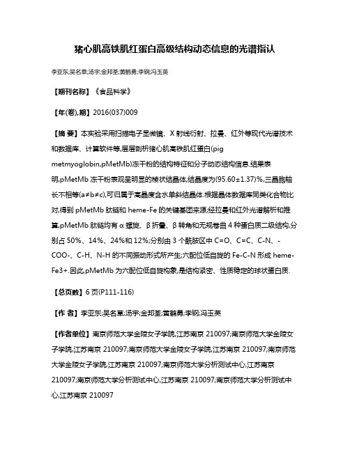 猪心肌高铁肌红蛋白高级结构动态信息的光谱指认