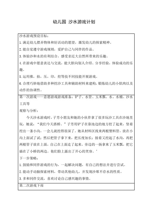 幼儿园 沙水游戏计划