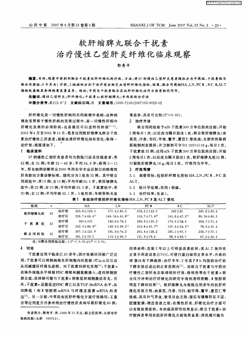 软肝缩脾丸联合干扰素治疗慢性乙型肝炎纤维化临床观察