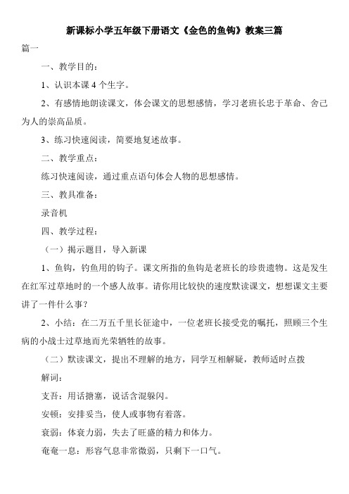新课标小学五年级下册语文《金色的鱼钩》教案三篇