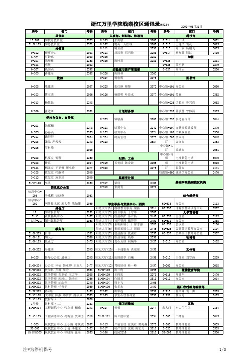 浙江万里学院钱湖校区通讯录