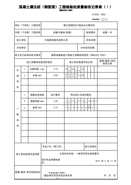 钢筋笼检验批