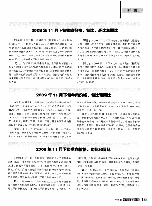 2009年11月下旬羊肉价格、旬比和同比