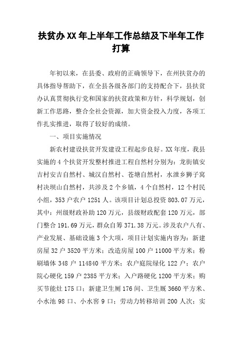 扶贫办XX年上半年工作总结及下半年工作打算