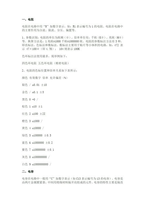 常见元器件的参数换算与标识
