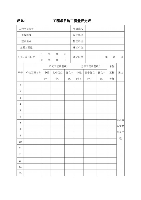 水利水电工程主要验收表格