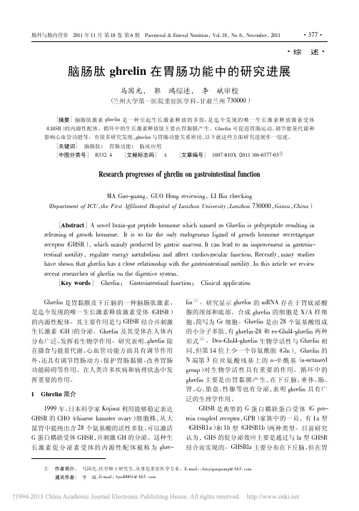 脑肠肽ghrelin在胃肠功能中的研究进展_马国光