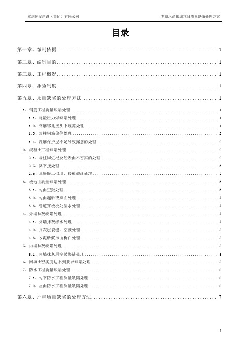 龙湖水晶郦城项目质量缺陷处理方案