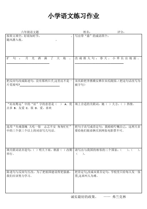 小学六年级语文课堂延伸练习II (25)