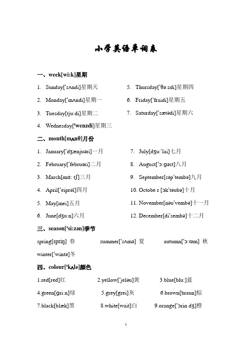 小学英语单词表(有音标)