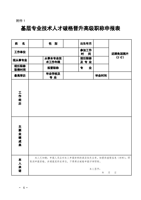 基层专业技术人才破格晋升高级职称申报表