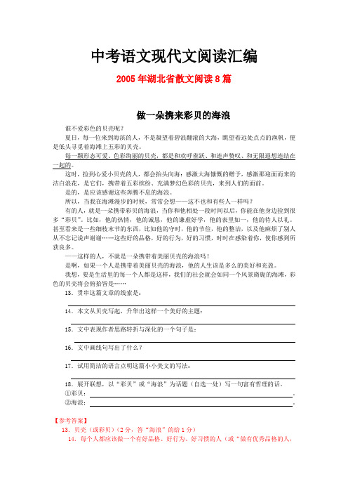 2005年湖北省中考语文现代文之散文阅读8篇