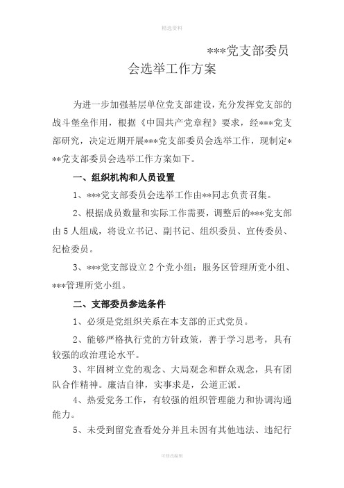 党支部委员会选举工作方案