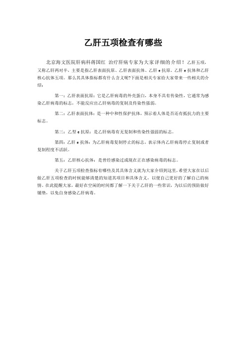 乙肝五项检查有哪些