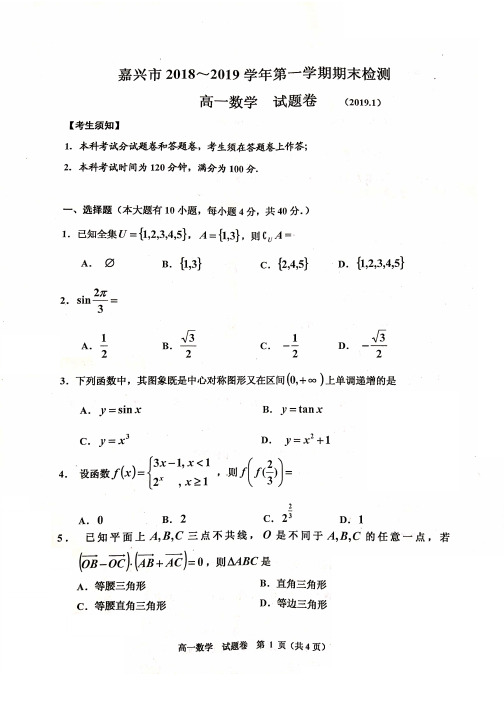 1901嘉兴市高一上期末考_数学(含答案)