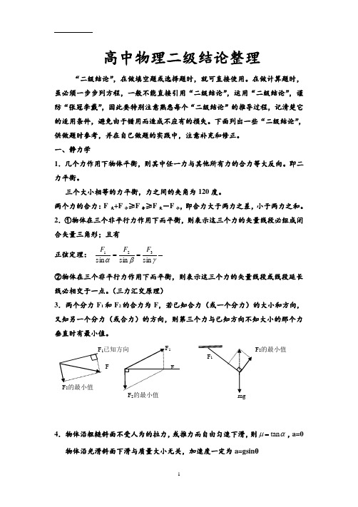 (完整word版)高中物理二级结论