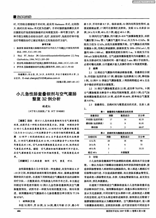 小儿急性肠套叠钡剂与空气灌肠整复32例分析