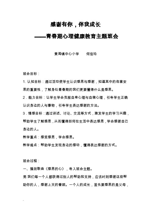 青春期心理健康教育主题班会