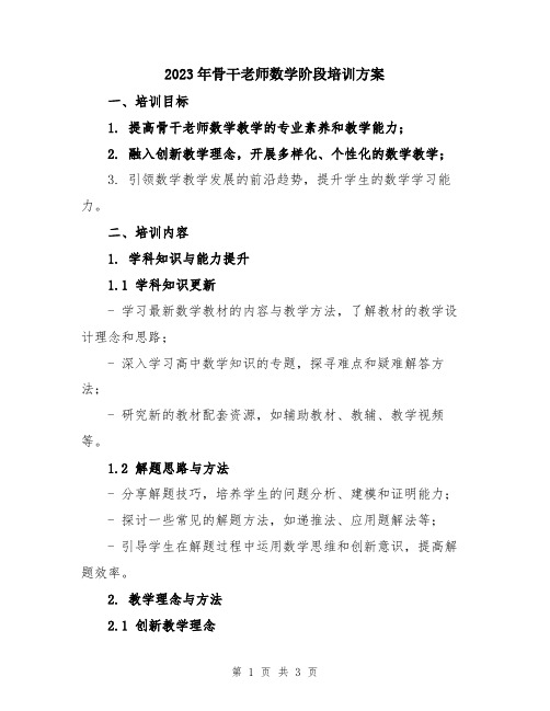 2023年骨干老师数学阶段培训方案