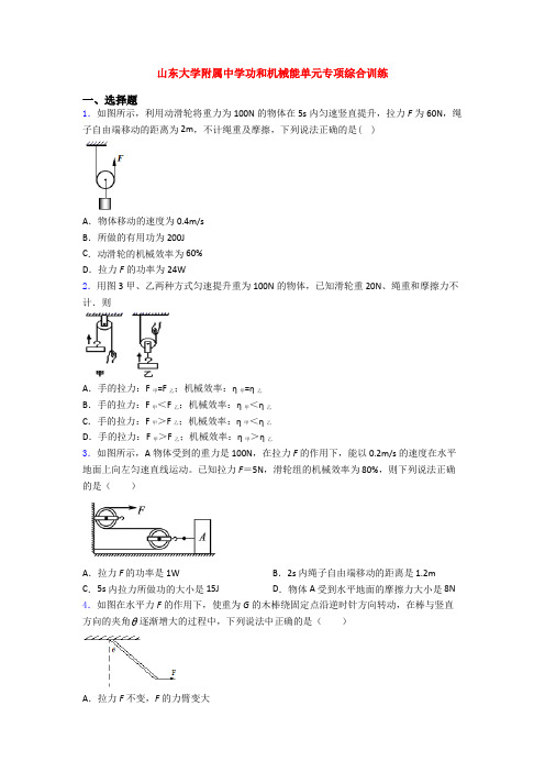 山东大学附属中学功和机械能单元专项综合训练