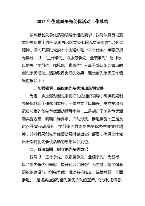 2012年住建局争先创优活动工作总结