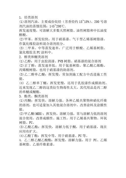 涂料工业常用溶剂