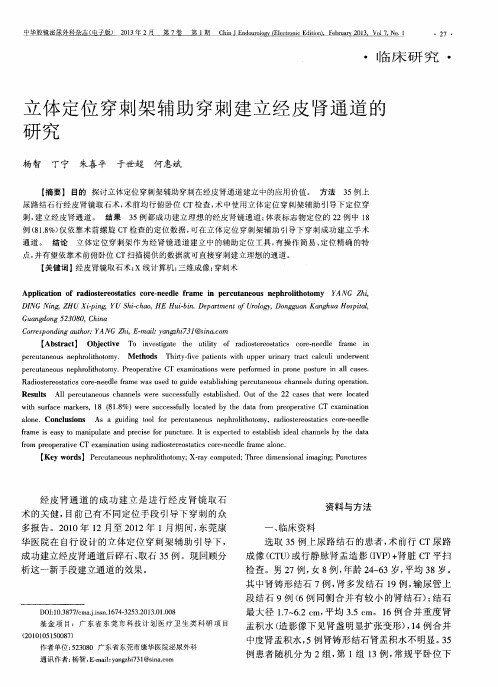 立体定位穿刺架辅助穿刺建立经皮肾通道的研究