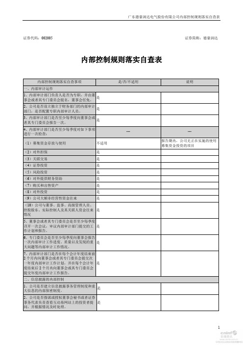 内部控制规则落实自查表