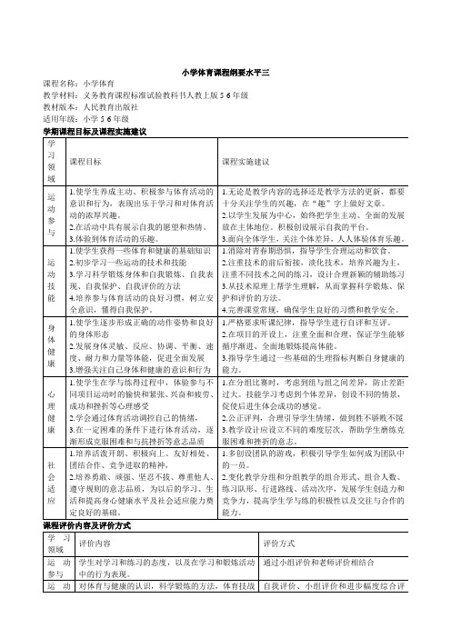 小学体育课程纲要水平三