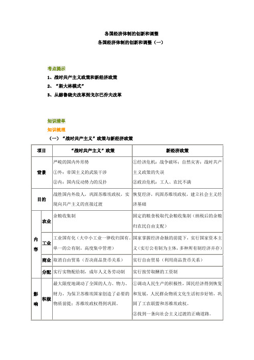 各国经济体制的创新和调整
