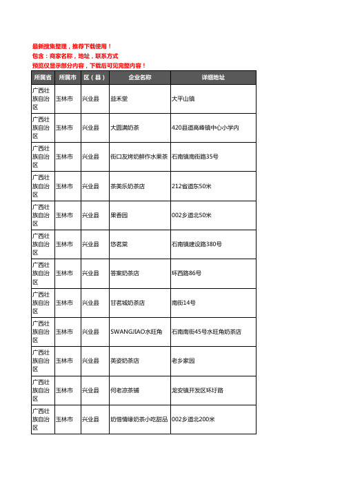新版广西壮族自治区玉林市兴业县奶茶行业企业公司商家户名录单联系方式地址大全50家