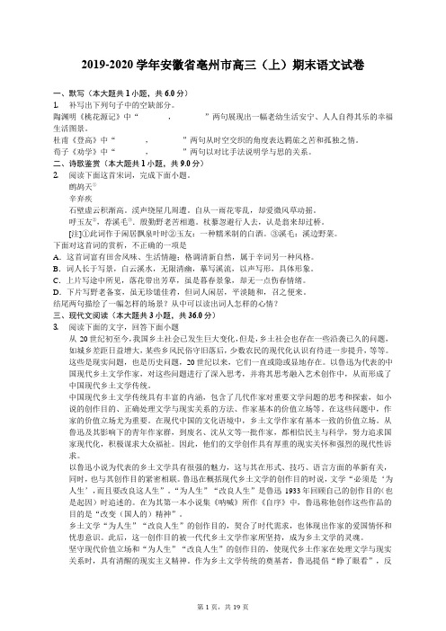 2019-2020学年安徽省亳州市高三(上)期末语文试卷(有答案解析)
