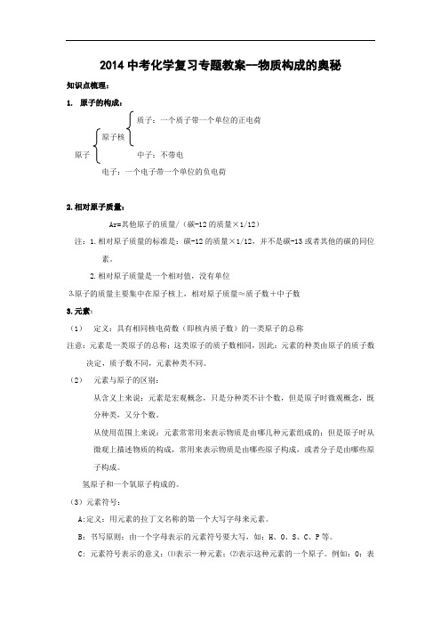 2014中考化学复习一轮专题教案-物质构成的奥秘