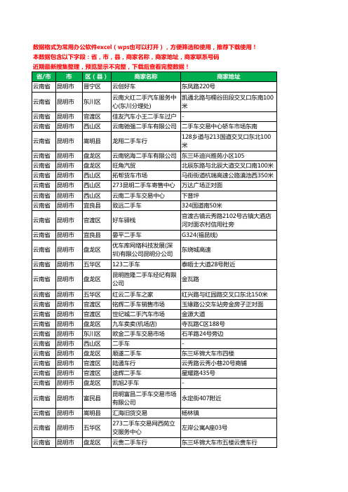 2020新版云南省昆明市二手车工商企业公司商家名录名单联系电话号码地址大全337家