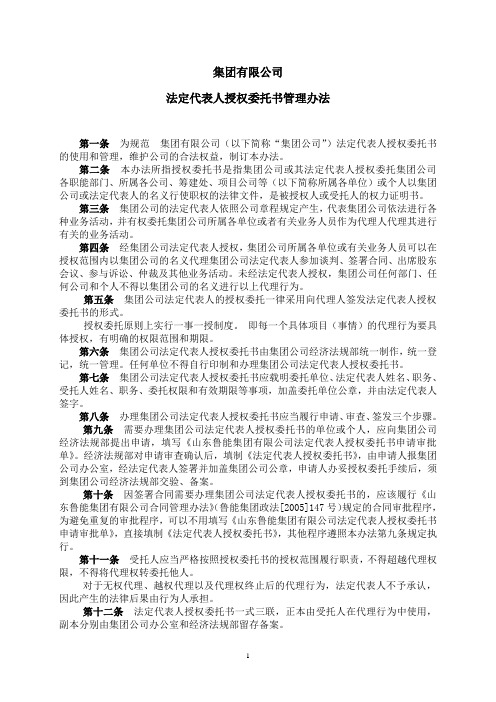 集团有限公司法定代表人授权委托书管理办法(WORD3页)