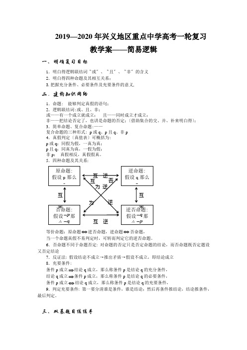 2019—2020年兴义地区重点中学高考一轮复习教学案——简易逻辑