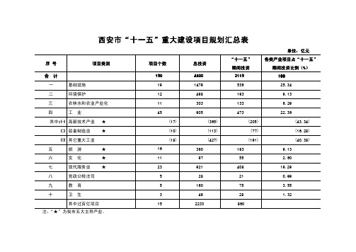西安市“十一五”重大建设项目规划