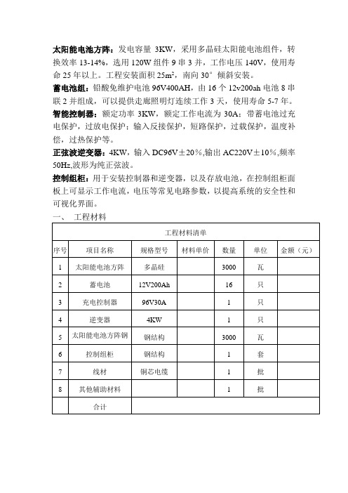 3KW离网光伏电站方案