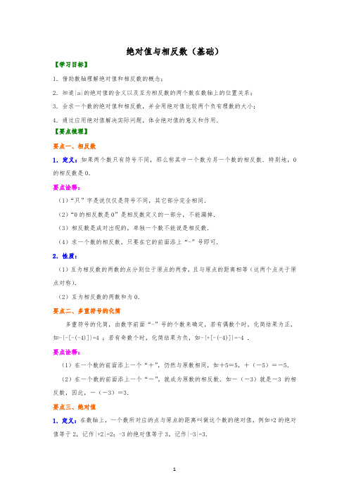 绝对值与相反数(基础)知识精讲