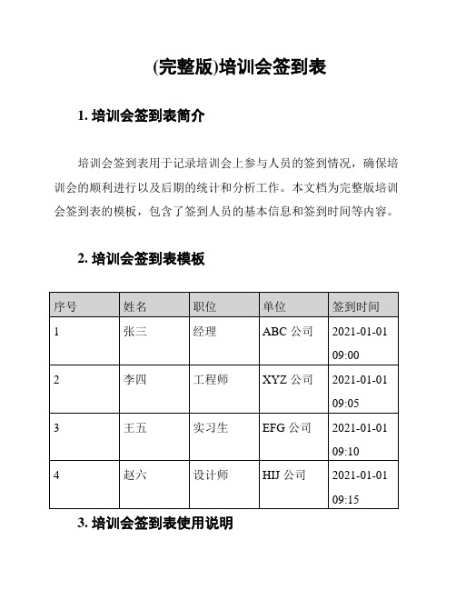 (完整版)培训会签到表