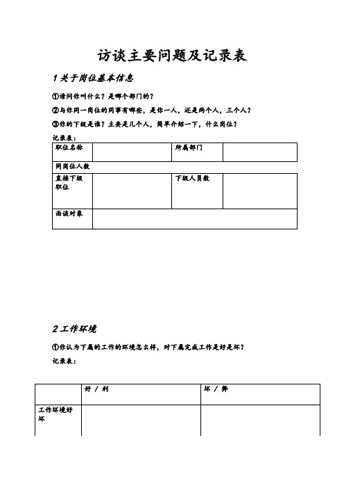 访谈主要问题及记录表