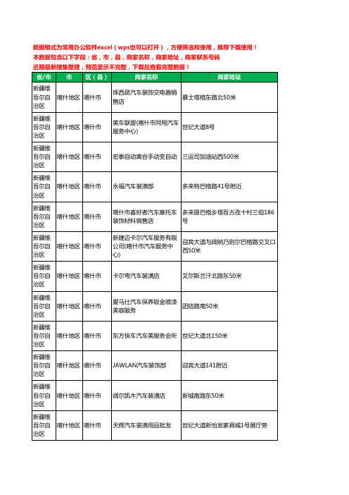 2020新版新疆维吾尔自治区喀什地区喀什市汽车装具工商企业公司商家名录名单联系电话号码地址大全74家