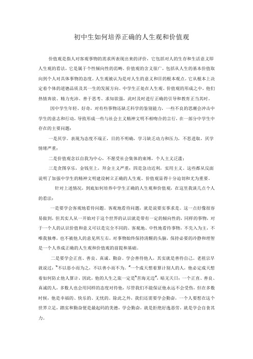 初中生如何培养正确的人生观和价值观