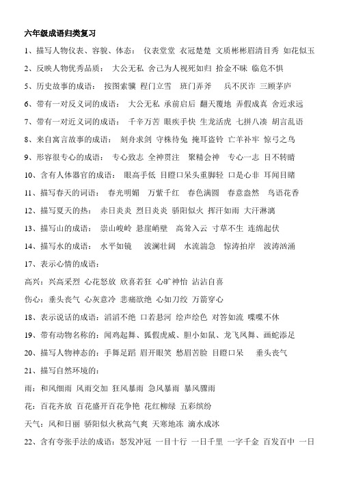 六年级成语归类复习