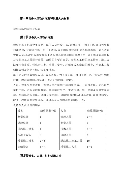 设备人员动员周期和设备人员材料