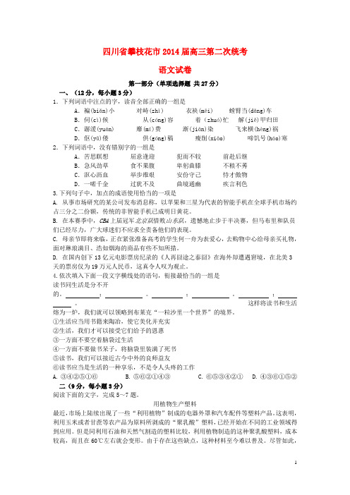 四川省攀枝花市高三语文第二次统考试题新人教版