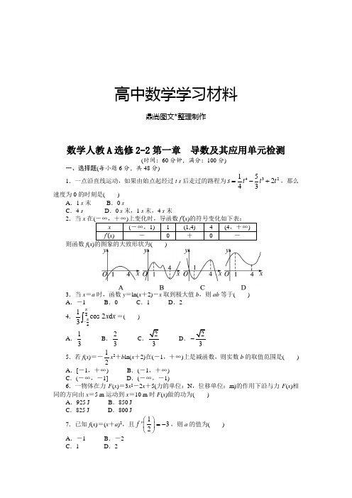 数学人教A选修2-2第一章 导数及其应用单元检测.docx